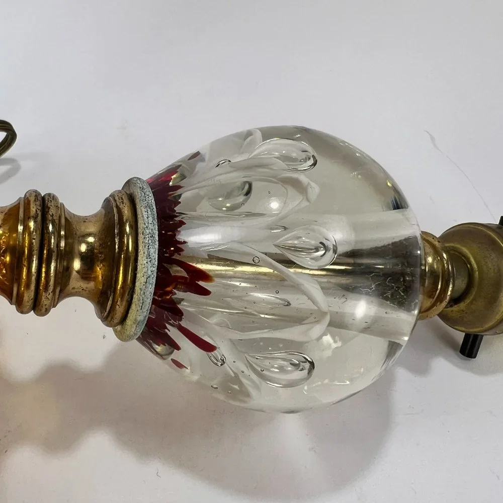 Vtg Joe St Clair Accent Lamp Bubbles Clear White Red Paperweight Signed Joe